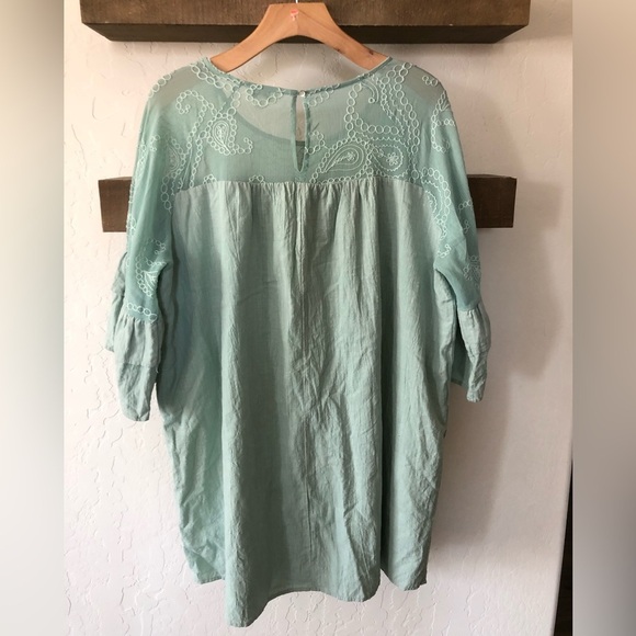 Umgee|Boho mint lace embroidered dress (or tunic top) with tiered ruffle sleeve• - Picture 8 of 13